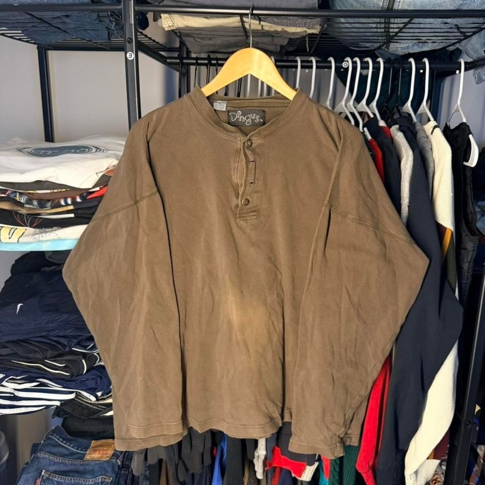 Vintage Dingus Long Sleeve Henley — Faded Brown / Size XL